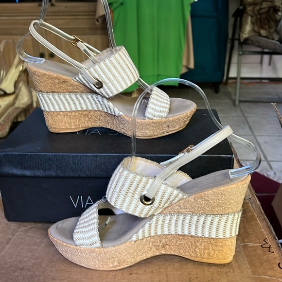 Onex Striped Wedge Platform Cork Sandals in Sz 8 - Picture 2 of 14